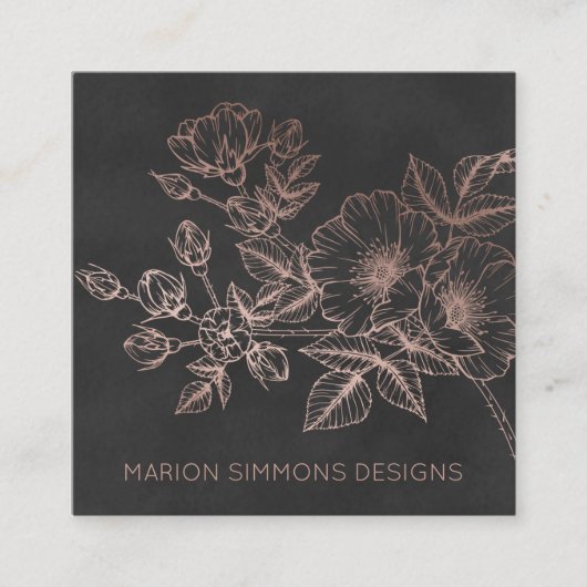 ばら色の金ゴールドホイル花の正方形ビジネス スクエア名刺 (正面)