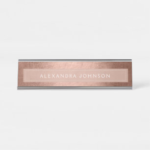 ばら色の金ゴールドホイル の赤面のピンクホイルのモダン デスクネームプレート