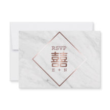 ばら色の金ゴールド及び白い大理石の中国のな結婚RSVP