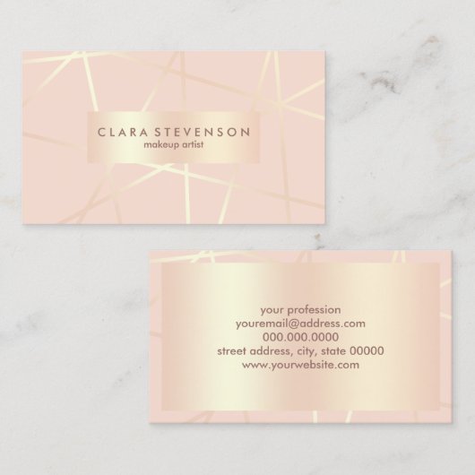 ばら色の金ゴールド及び赤面のピンクの幾何学的なメーキャップアーティスト 名刺 (正面/裏面)