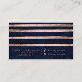 ばら色の金ゴールド幾何学的でストライプな海軍化粧のタイポグラフィ 名刺 (裏面)