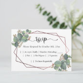 ばら色の金ゴールド幾何学的なフレームのユーカリRSVP 出欠カード (スタンド正面)