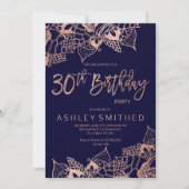 ばら色の金ゴールド海軍曼荼羅のタイポグラフィの第30誕生日 招待状 (正面)