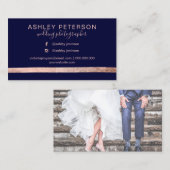 ばら色の金ゴールド海軍結婚式のカメラマンのタイポグラフィ 名刺 (正面/裏面)