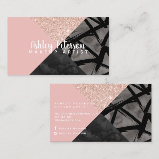 ばら色の金ゴールド色のブロックの水彩画の化粧のタイポグラフィ 名刺 (正面/裏面)