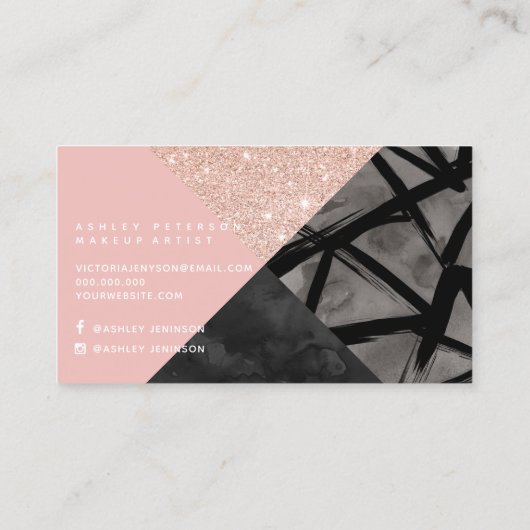 ばら色の金ゴールド色のブロックの水彩画の化粧のタイポグラフィ 名刺 (裏面)