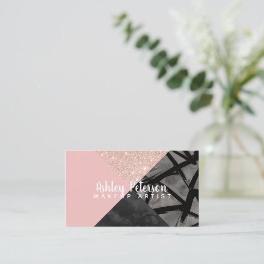 ばら色の金ゴールド色のブロックの水彩画の化粧のタイポグラフィ 名刺 (スタンド正面)