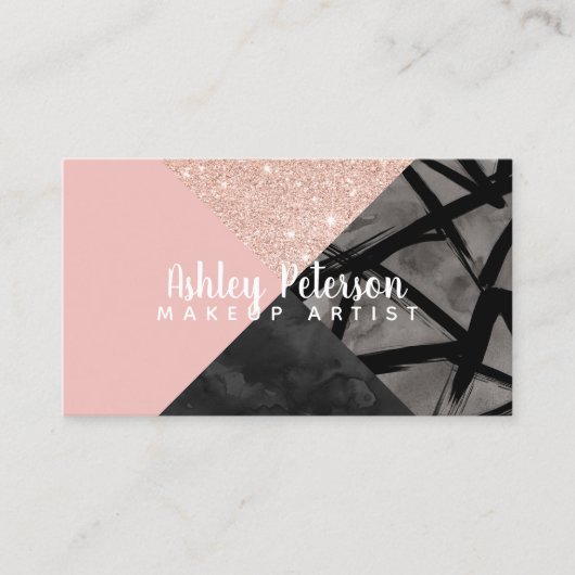 ばら色の金ゴールド色のブロックの水彩画の化粧のタイポグラフィ 名刺 (正面)