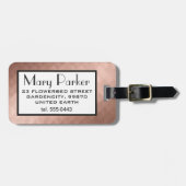 ばら色の金ゴールド、エレガントでシックな女の子のハートのモノグラム ラゲッジタグ (正面横)