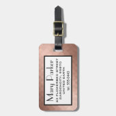 ばら色の金ゴールド、エレガントでシックな女の子のハートのモノグラム ラゲッジタグ (正面縦)