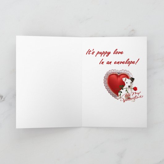 ばら色ジャックラッセルテリアおよびハートのバレンタイン シーズンカード (内部)