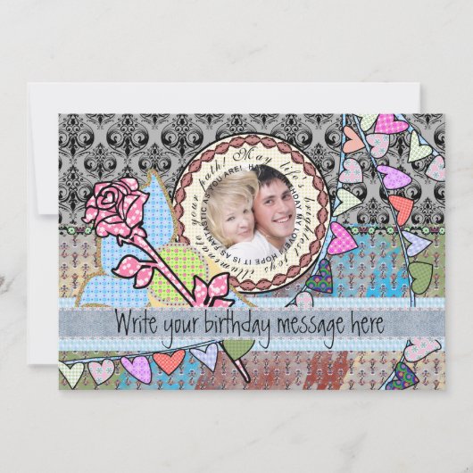 ばら色ハッピーバースデーのおもしろいおよびハートのテンプレートカード カード (正面)