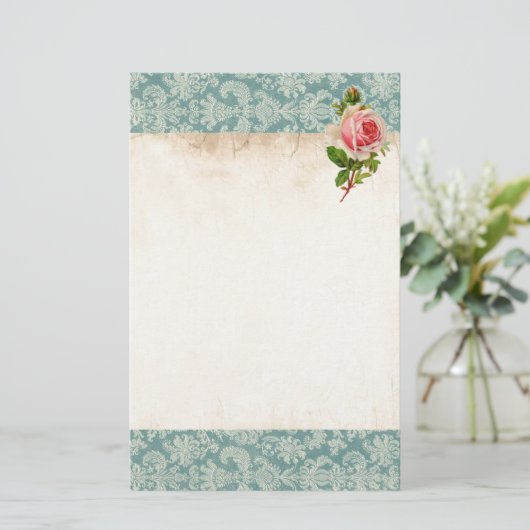 ばら色ビクトリア時代の人およびダマスク織 便箋 (スタンド正面)