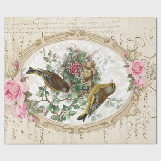 ばら色フレームの短命なもの60lb Decoupageの紙30" x 36" ラッピングペーパー (フラット)