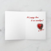 ばら色ロットワイラーおよびハートのバレンタイン シーズンカード (内部)