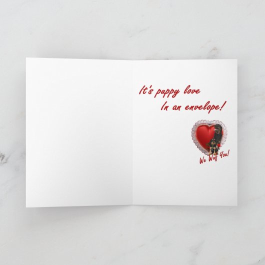 ばら色ロットワイラーおよびハートのバレンタイン シーズンカード (内部)