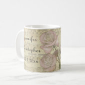 ばら色ヴィンテージおよび音楽スコアの結婚式セット コーヒーマグカップ (正面左)