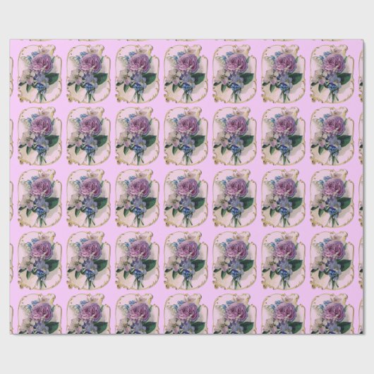 ばら色ヴィンテージ及び花のギフトの包装紙 ラッピングペーパー (フラット)