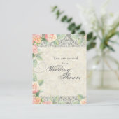 ばら色及び銀製の結婚式またはブライダルシャワー英語 招待状 (スタンド正面)