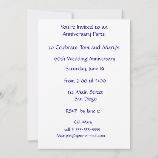 ぱりっとした白い蘭の記念パーティー60 招待状 (裏面)