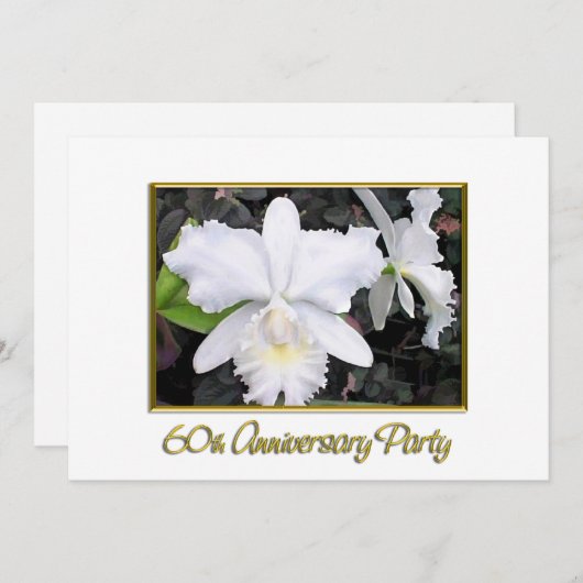 ぱりっとした白い蘭の記念パーティー60 招待状 (正面/裏面)