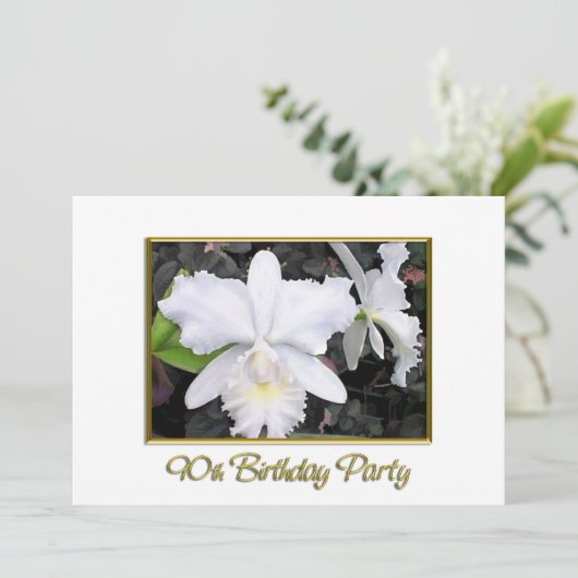 ぱりっとした白い蘭の誕生会90 招待状 (スタンド正面)