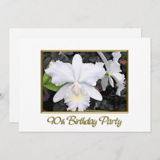 ぱりっとした白い蘭の誕生会90 招待状 (正面/裏面)