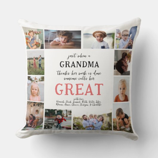 ひいおばあちゃん | 12枚の写真の家族 クッション (正面)