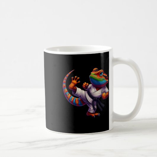 ひげおもしろいドラゴンハイキック空手サムライ忍者 コーヒーマグカップ (右)