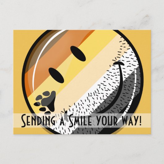 ひげおもしろい付きハッピーゲイベアプライド国旗 ポストカード (正面)