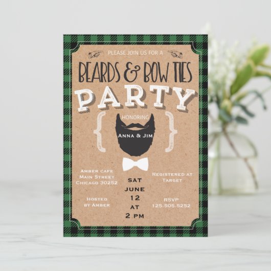 ひげおよびちょうネクタイのベビーシャワーの招待 招待状 (スタンド正面)