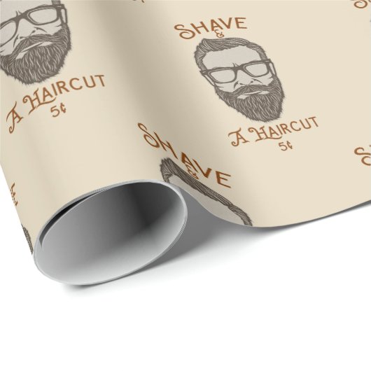ひげそり&アヘアカットレトロ理容師ショップグラフィックタイプW ラッピングペーパー (ロールコーナー)