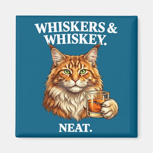 ひげとおしゃれな面白い猫好きの飲兵衛 マグネット (正面)