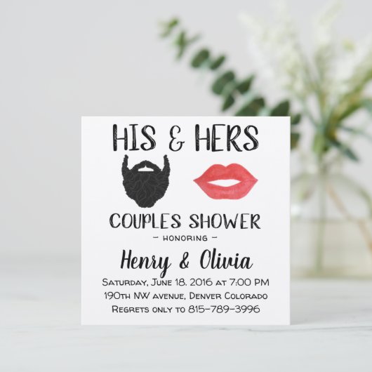 ひげと唇のカップルウェディングシャワー 招待状 (スタンド正面)