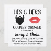 ひげと唇のカップル ウェディングシャワー 招待状 (正面/裏面)