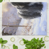 ひげのあるコリーで雪のクリスマスを過ごす キッチンタオル (折り畳み)