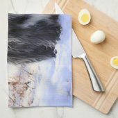 ひげのあるコリーで雪のクリスマスを過ごす キッチンタオル (四つ折り)