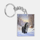 ひげのあるコリーで雪のクリスマスを過ごす キーホルダー (正面左)