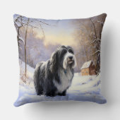 ひげのあるコリーで雪のクリスマスを過ごす クッション (裏面)
