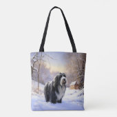 ひげのあるコリーで雪のクリスマスを過ごす トートバッグ (裏面)
