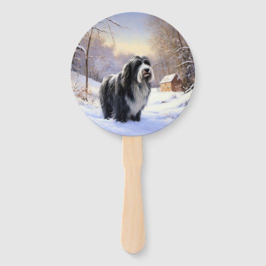 ひげのあるコリーで雪のクリスマスを過ごす ハンドファン (正面)