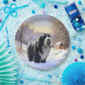 ひげのあるコリーで雪のクリスマスを過ごす ペーパープレート (パーティー)