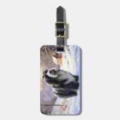 ひげのあるコリーで雪のクリスマスを過ごす ラゲッジタグ (正面縦)