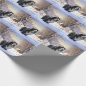 ひげのあるコリーで雪のクリスマスを過ごす ラッピングペーパー (角)