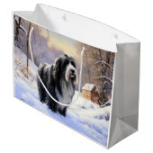 ひげのあるコリーで雪のクリスマスを過ごす ラージペーパーバッグ (裏面アングル)