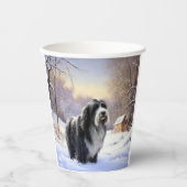 ひげのあるコリーで雪のクリスマスを過ごす 紙コップ (正面)