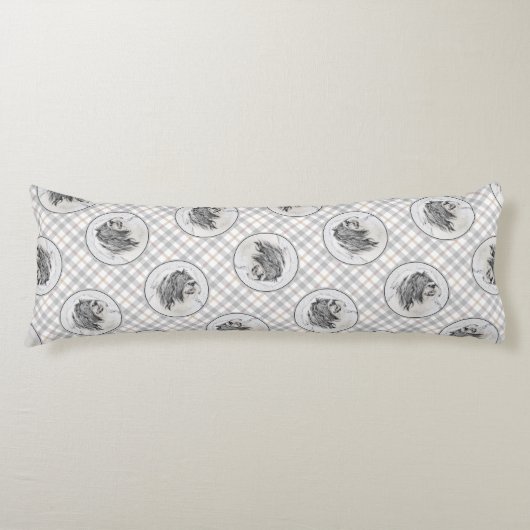 ひげのあるコリーベアディーブラックスケッチかわいいドッグアート ボディピロー (正面)