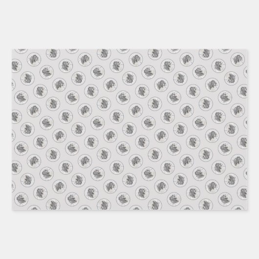 ひげのあるコリーベアディーブラックスケッチかわいいドッグアート ラッピングペーパーシート (正面)