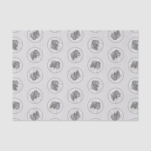 ひげのあるコリーベアディーブラックスケッチかわいいドッグアート 薄葉紙 (正面)