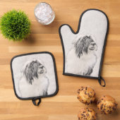 ひげのあるコリーベアディーブラックスケッチかわいいドッグアート 鍋つかみ&鍋敷きセット (トップダウン)